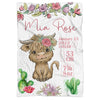 Personalized Highland Cow Floral Birth Stat Blanket