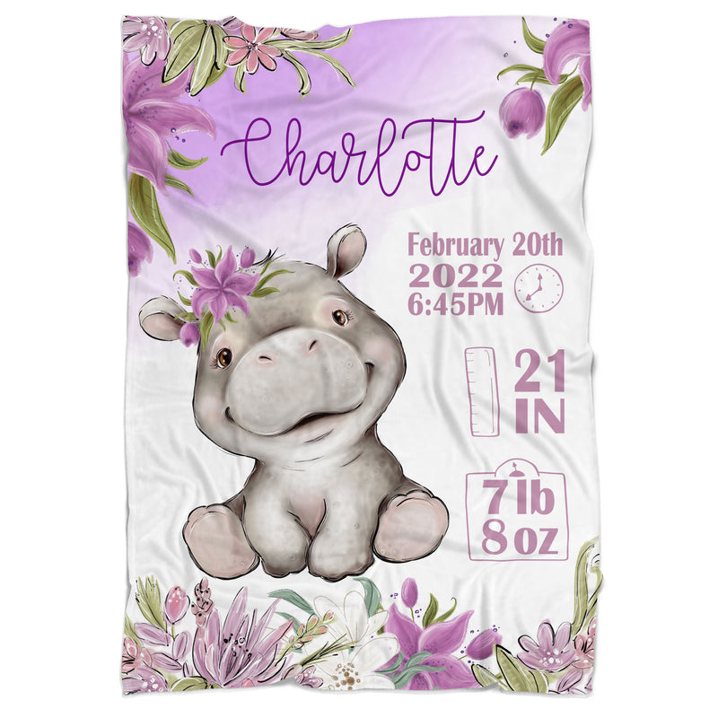 Personalized Hippo Birth Stat Blanket