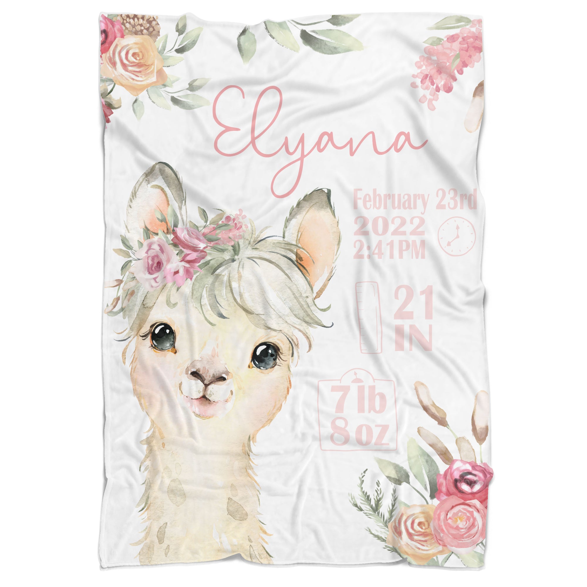 Personalized Llama Birth Stat Blanket