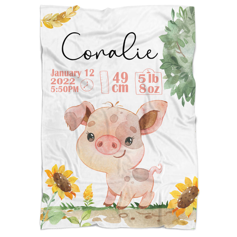 Personalized Pig Birth Stat Blanket