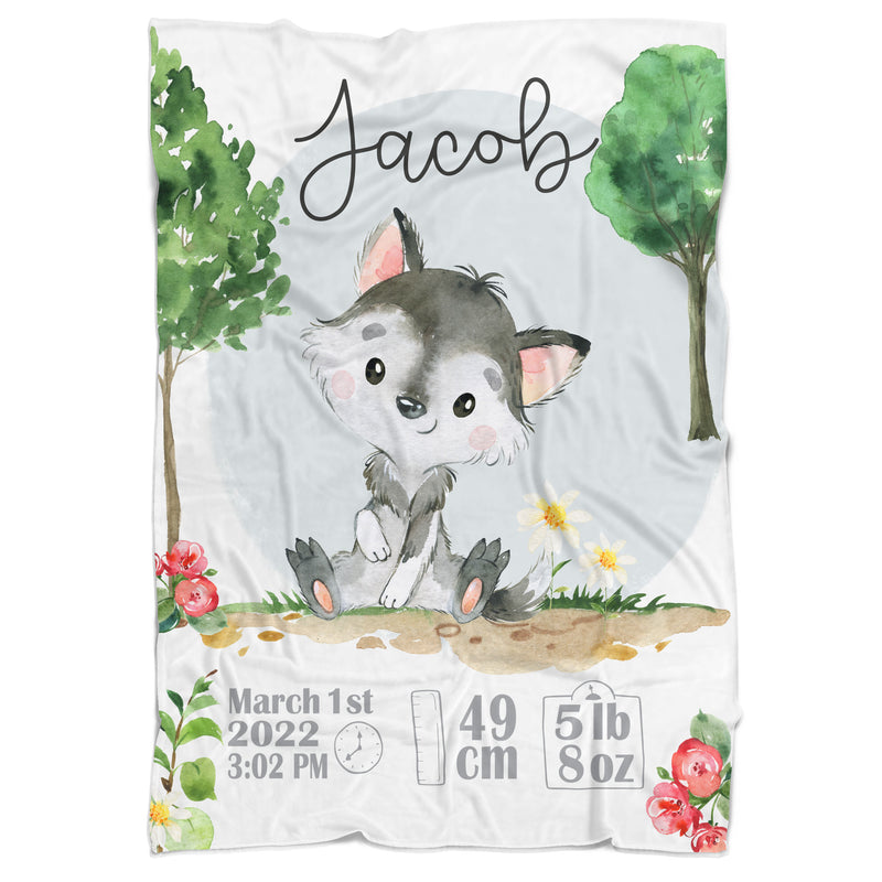 Personalized Wolf Birth Stat Blanket
