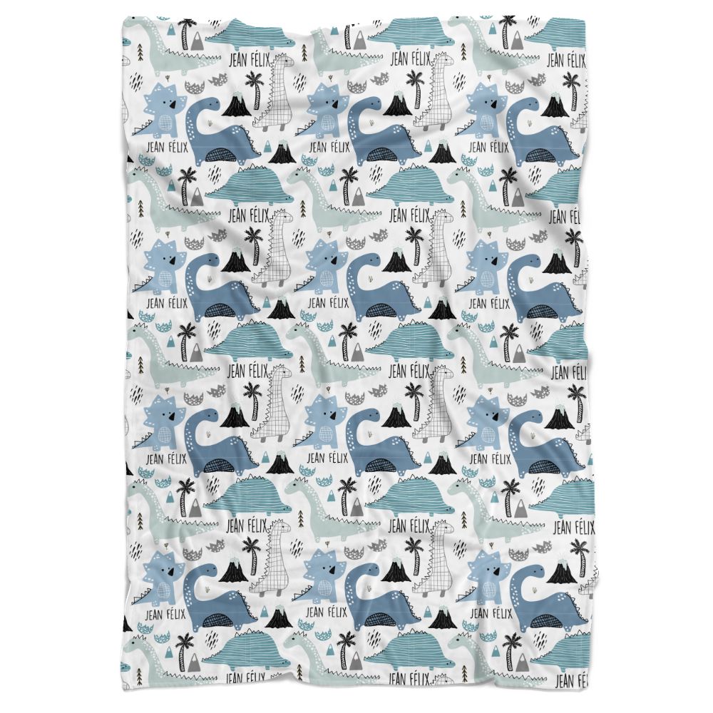 Blue Dinosaurs Personalized Minky Blanket - BitsyBon