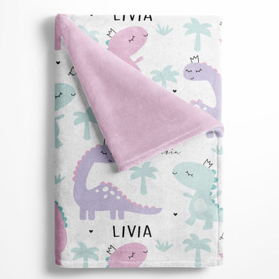 Pink Dinosaurs Personalized Minky Blanket - BitsyBon