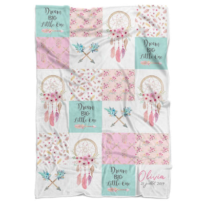 Dream Big Pink Patchwork Personalized Minky Blanket - BitsyBon