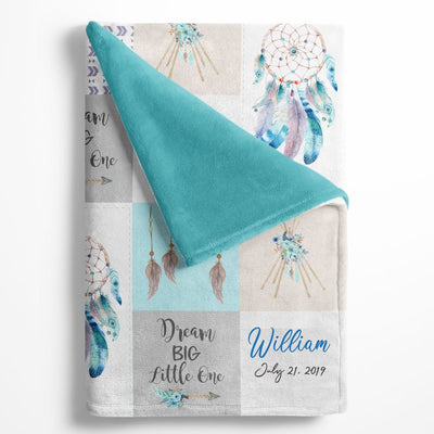 Dream Big Blue Patchwork Personalized Minky Blanket - BitsyBon