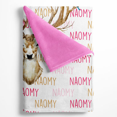 Floral Deer Personalized Minky Blanket - BitsyBon