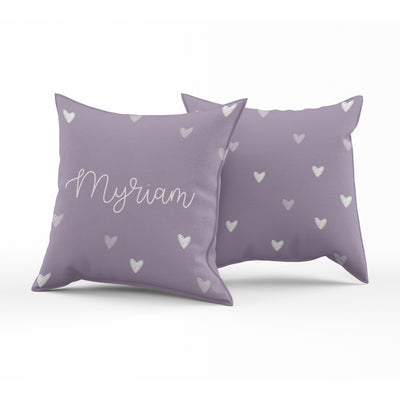 Mini hearts in violet - Reversible throw pillow