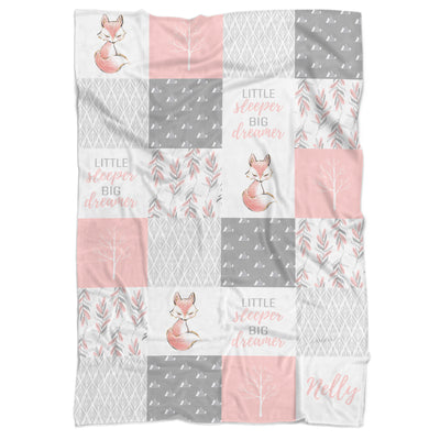 Personalized Little Sleeper Big Dreamer Pink Fox Minky Blanket