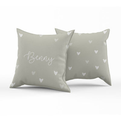 Mini hearts in sage - Reversible throw pillow