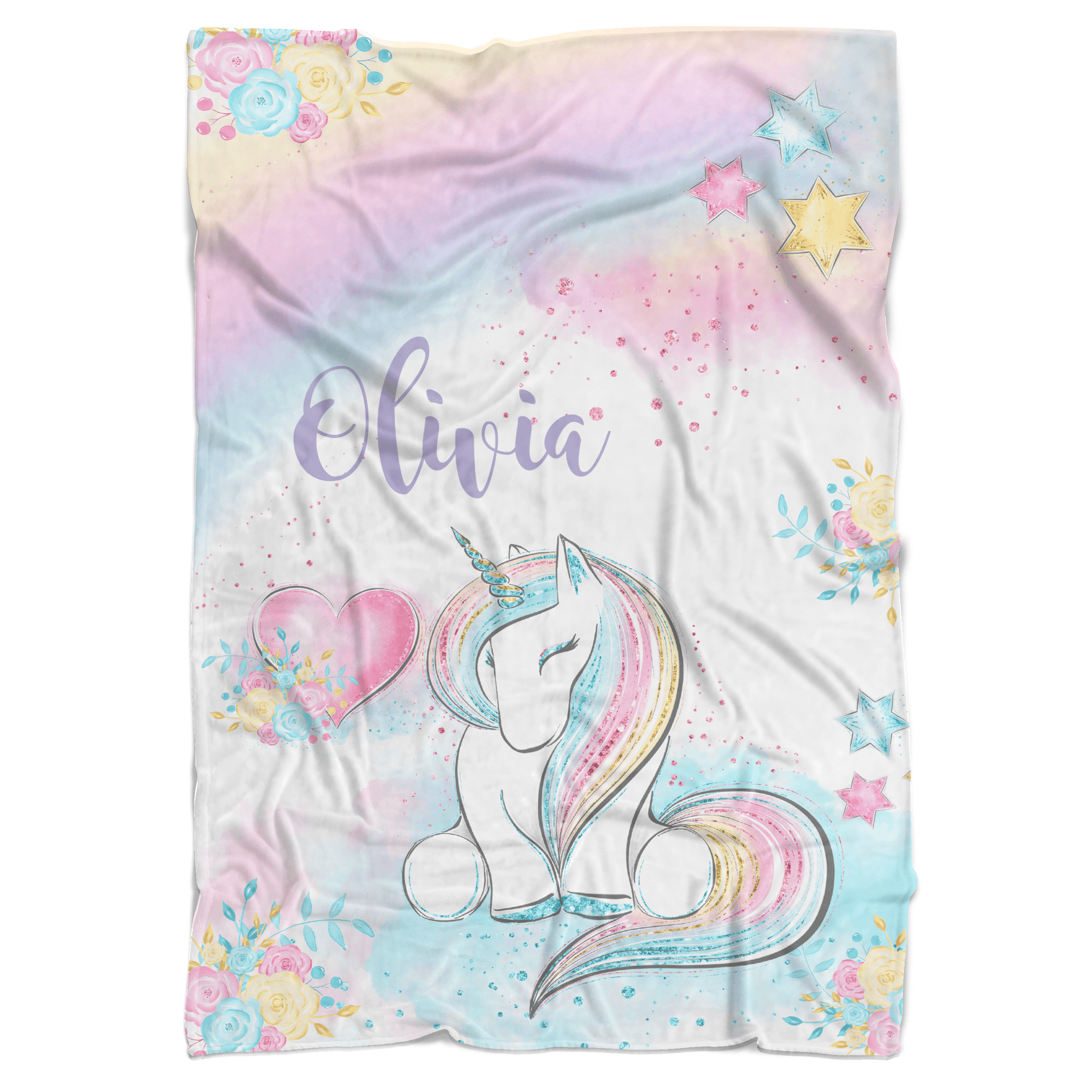 Rainbow Unicorn Personalized Minky Blanket - BitsyBon