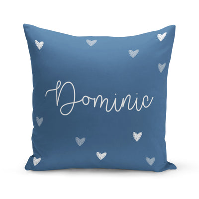 Mini hearts in french blue - Reversible throw pillow