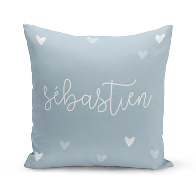 Mini hearts in light blue- Reversible throw pillow