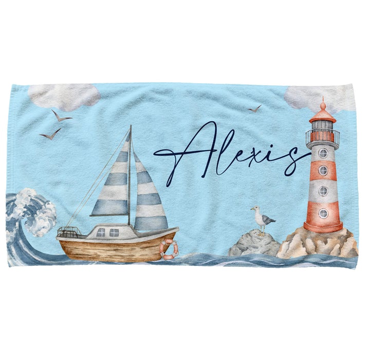 Sailing Lighthouse Personalized Towel